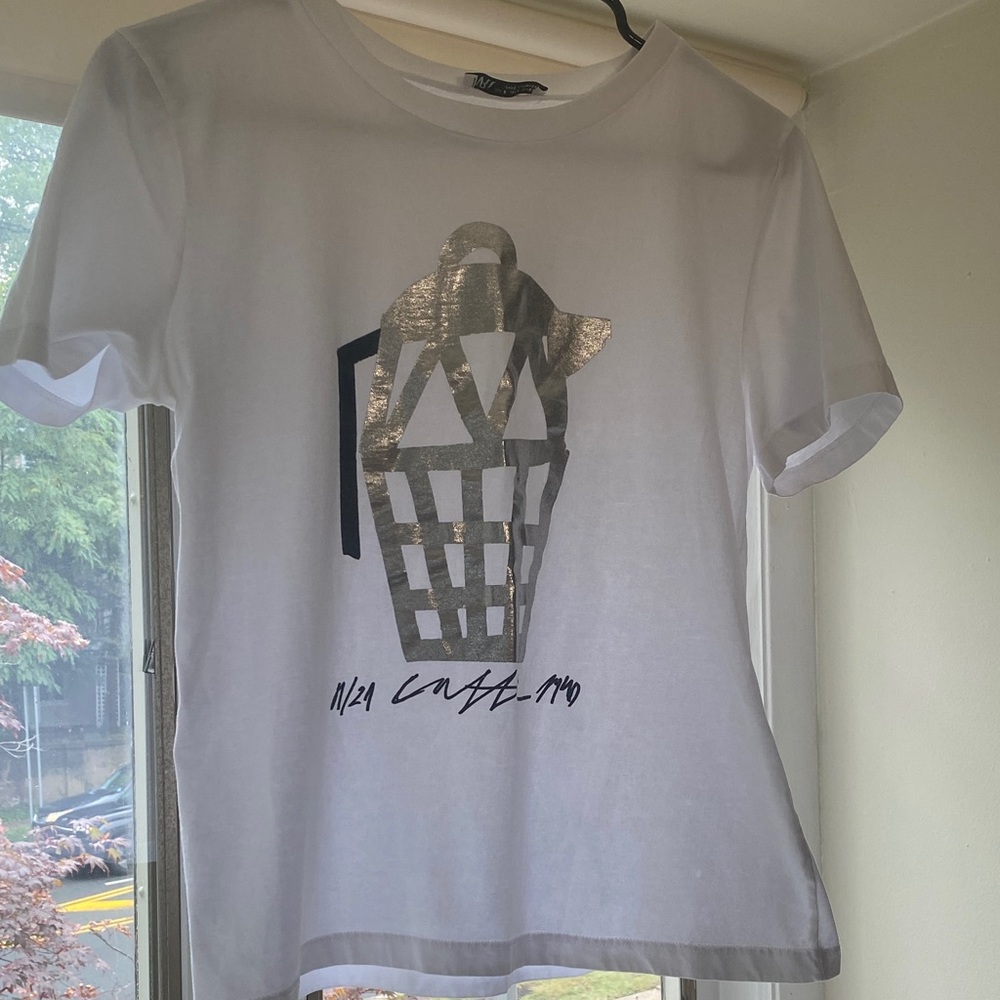 Zara White Tee with Metallic Graphic